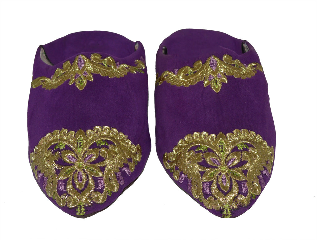 Halima Moroccan Velvet Babouche Slippers Purple Gold
