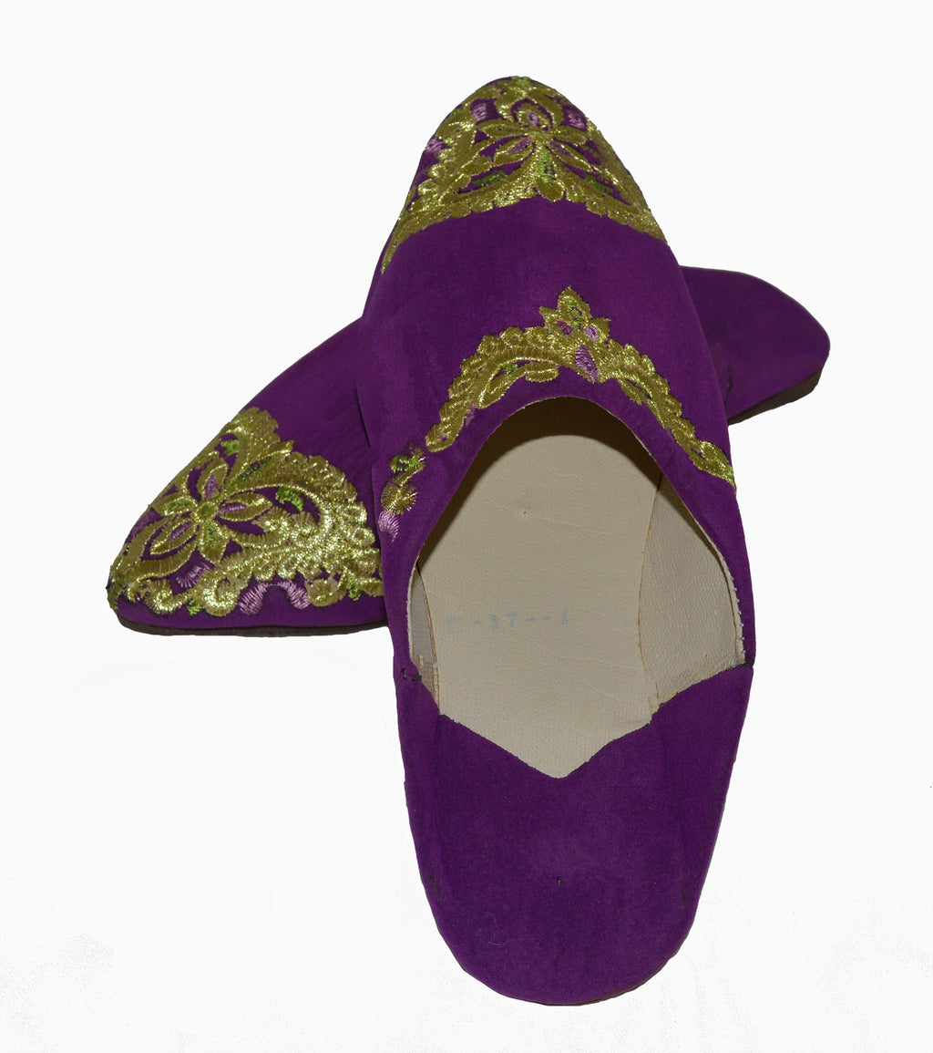 Halima Moroccan Velvet Babouche Slippers Purple Gold