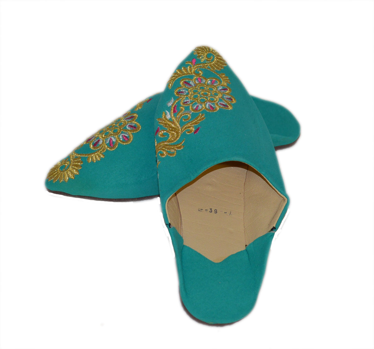 Halima Moroccan Velvet Flower Babouche Slippers - Teal