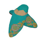 Halima Moroccan Velvet Flower Babouche Slippers - Teal