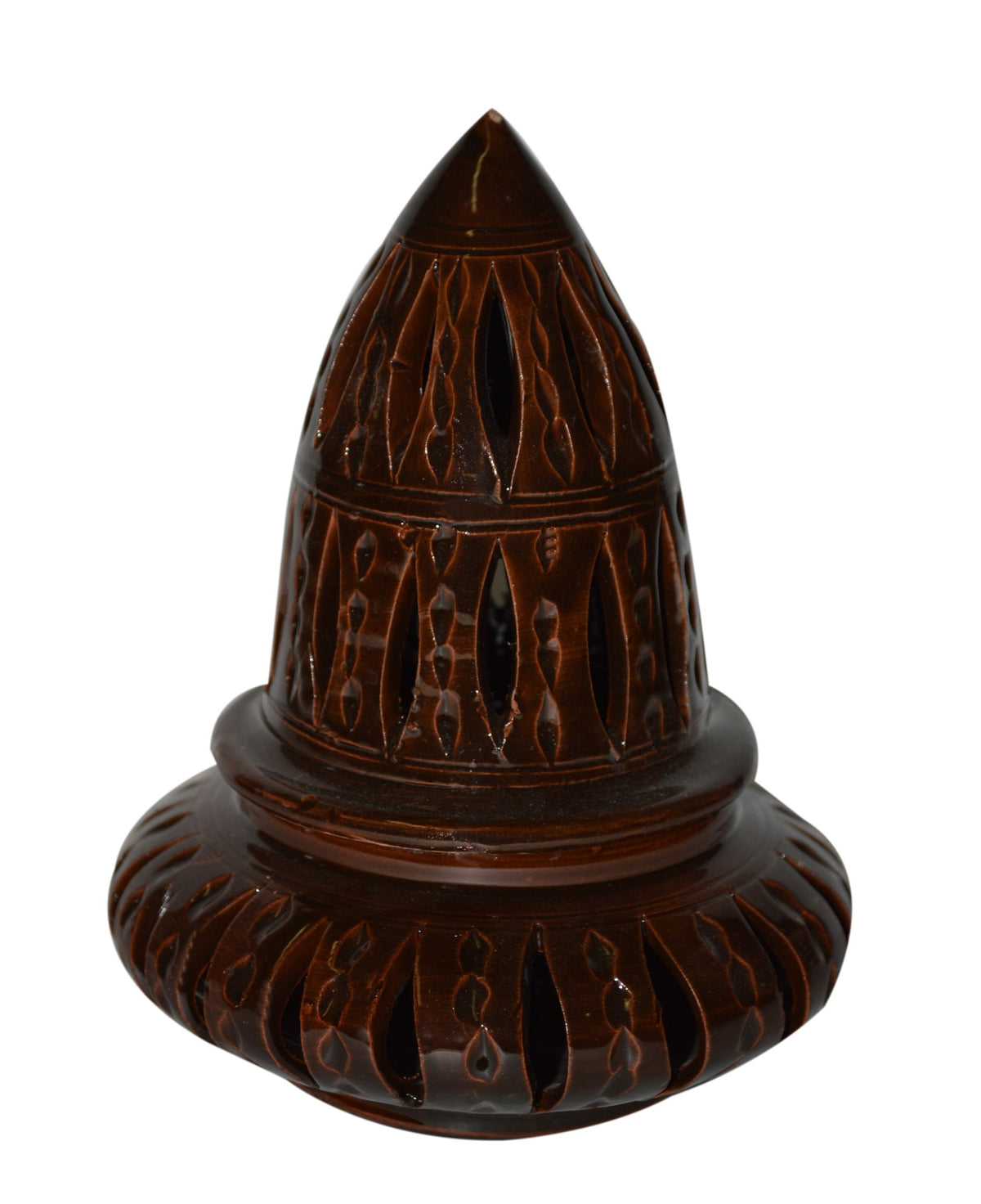 Hand Made Moroccan Brown Ceramic Teardrop Cone Candle Holder
