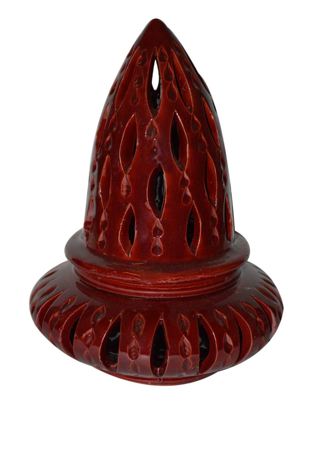 Hand Made Moroccan Burgundy Ceramic Teardrop Cone Candle Holder