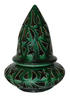 Hand Made Moroccan Green Ceramic Carved Cone Candle Holder