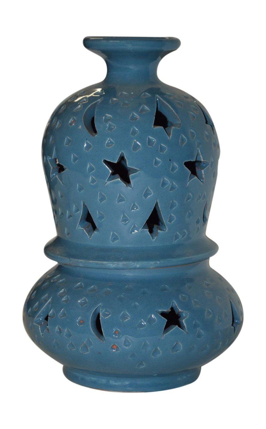 Hand Made Moroccan Light Blue Ceramic Gourd Candle Holder
