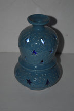 Hand Made Moroccan Light Blue Ceramic Gourd Candle Holder