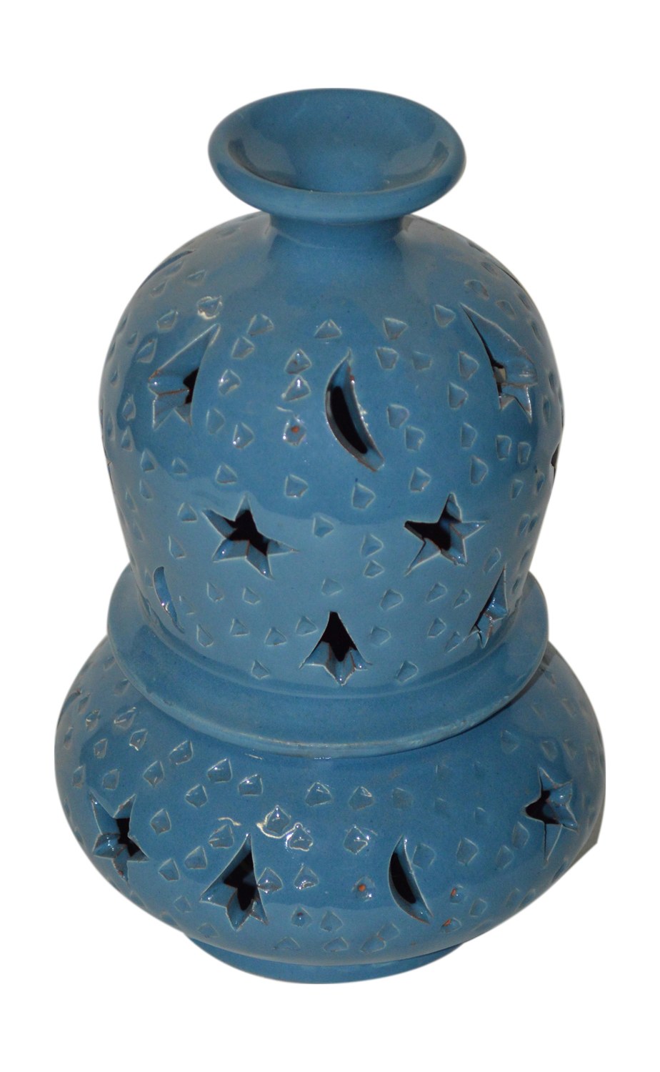 Hand Made Moroccan Light Blue Ceramic Gourd Candle Holder