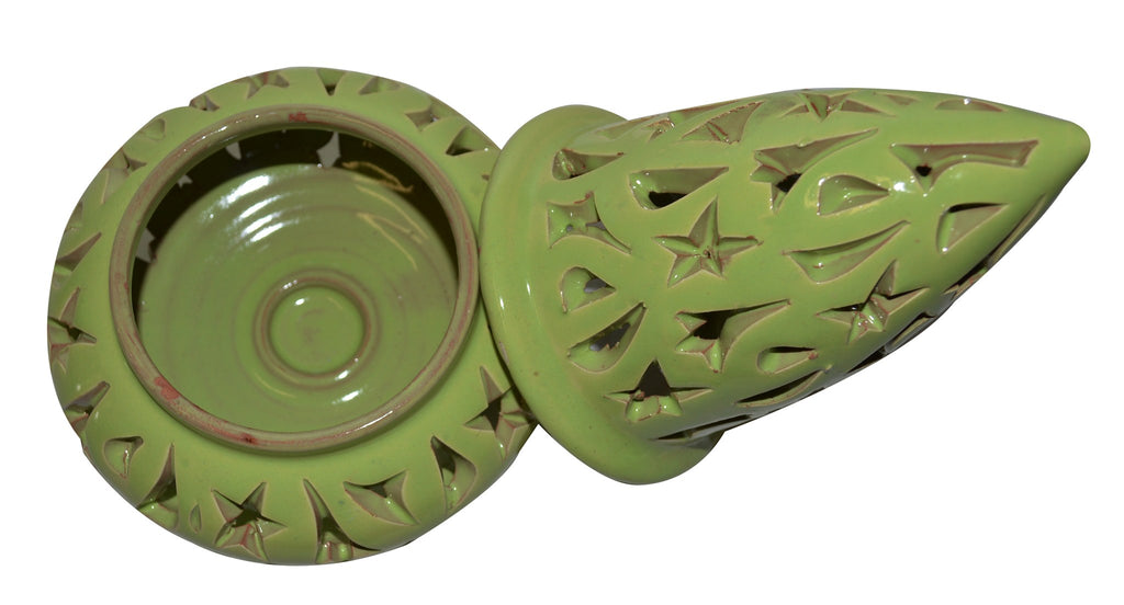Hand Made Moroccan Lime Ceramic Carved Cone Candle Holder