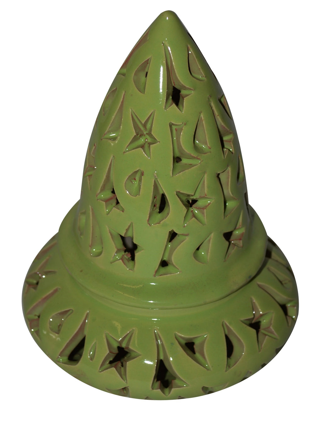 Hand Made Moroccan Lime Ceramic Carved Cone Candle Holder