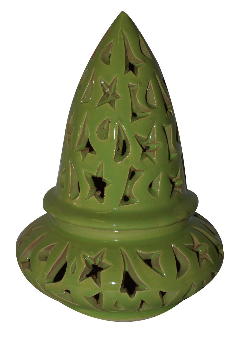 Hand Made Moroccan Lime Ceramic Carved Cone Candle Holder