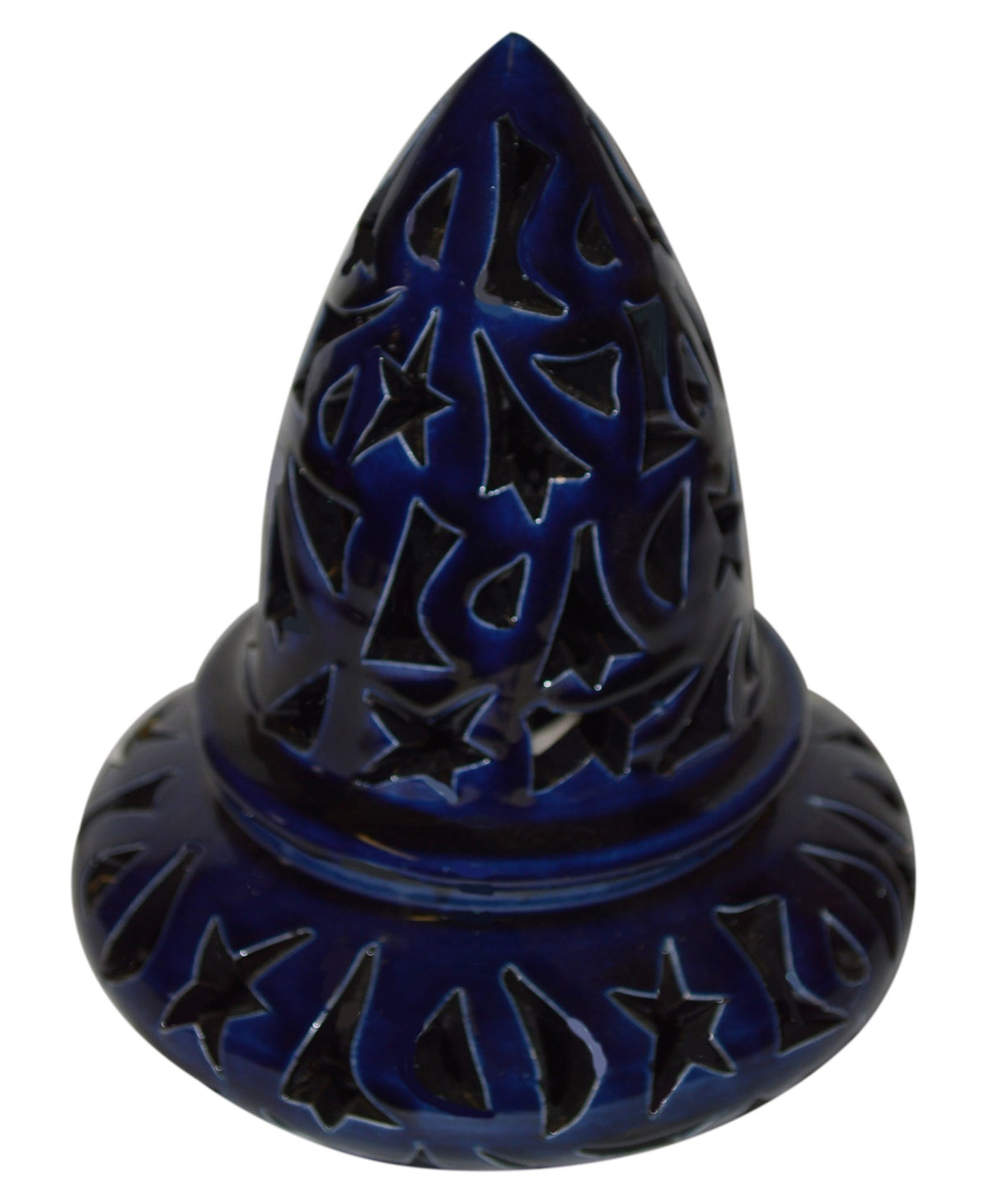 Hand Made Moroccan Navy Ceramic Carved Cone Candle Holder