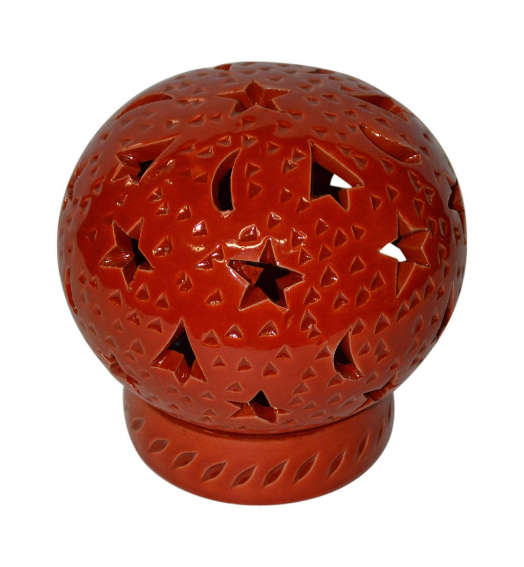 Hand Made Moroccan Orange Ceramic Globe Candle Holder