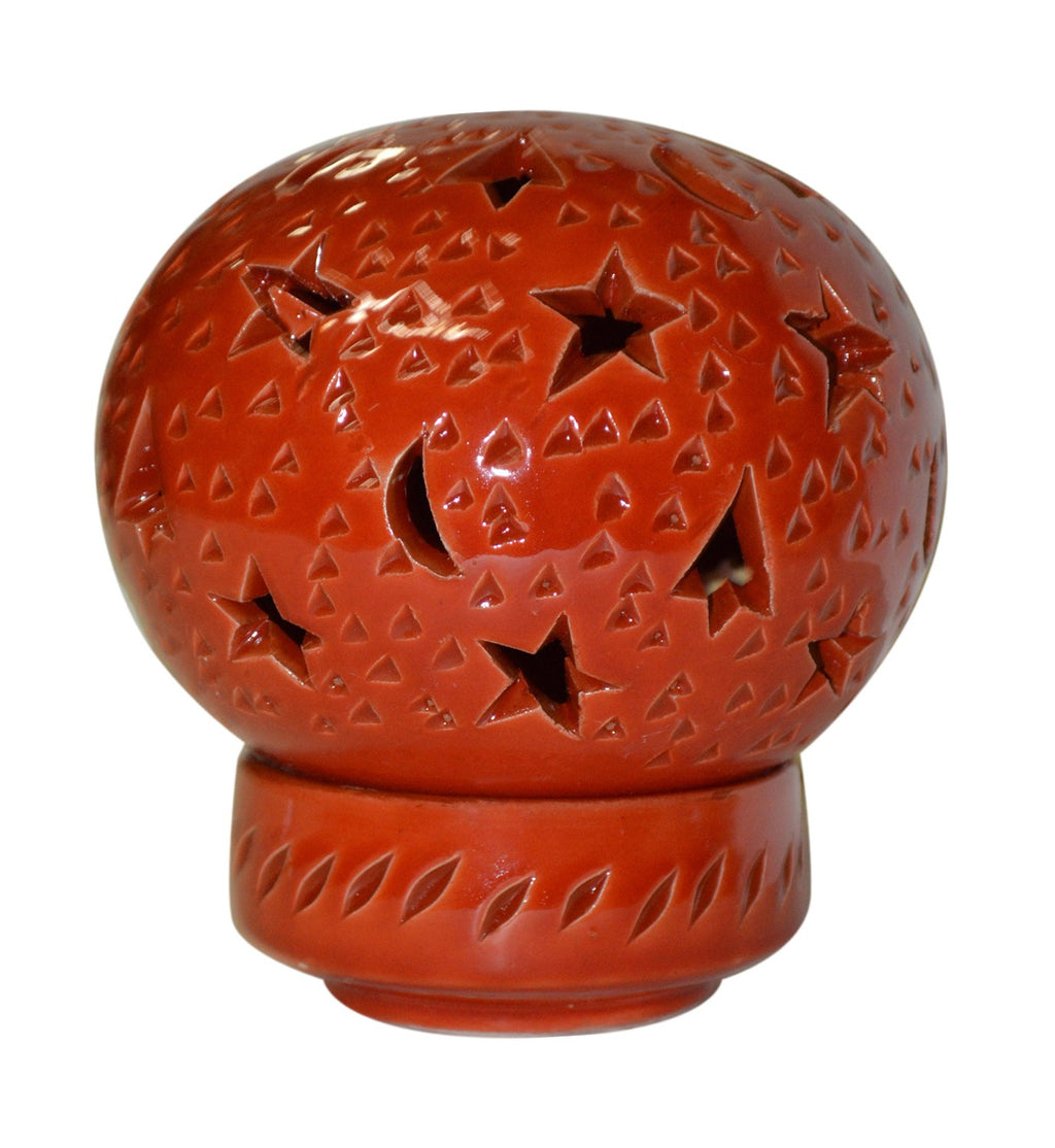 Hand Made Moroccan Orange Ceramic Globe Candle Holder