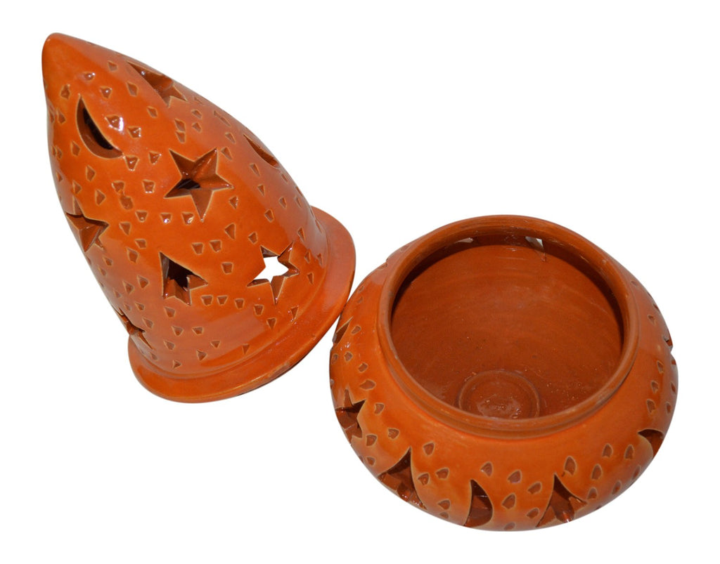 Hand Made Moroccan Orange Ceramic Star Cone Candle Holder