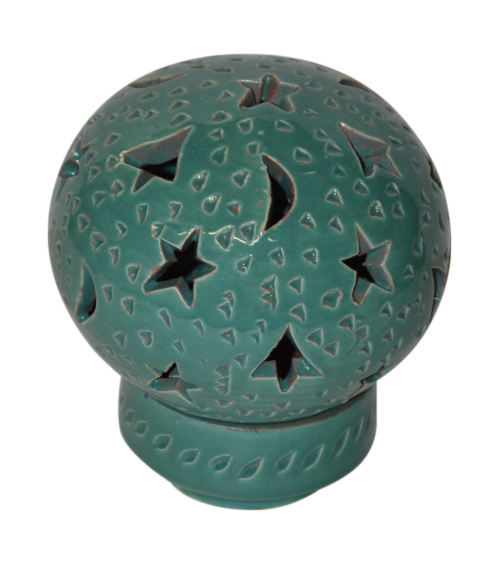Hand Made Moroccan Turquoise Ceramic Globe Candle Holder