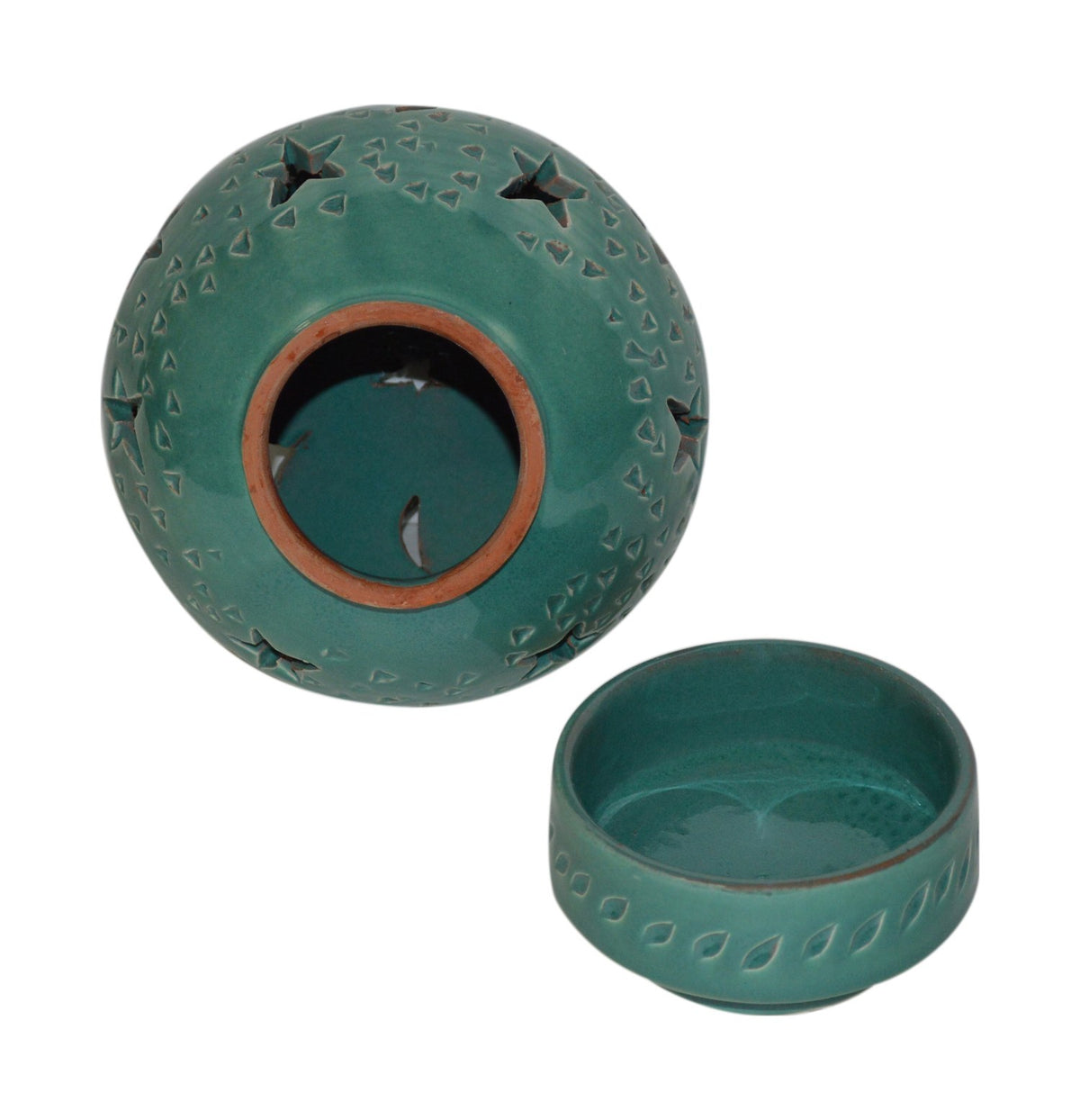 Hand Made Moroccan Turquoise Ceramic Globe Candle Holder