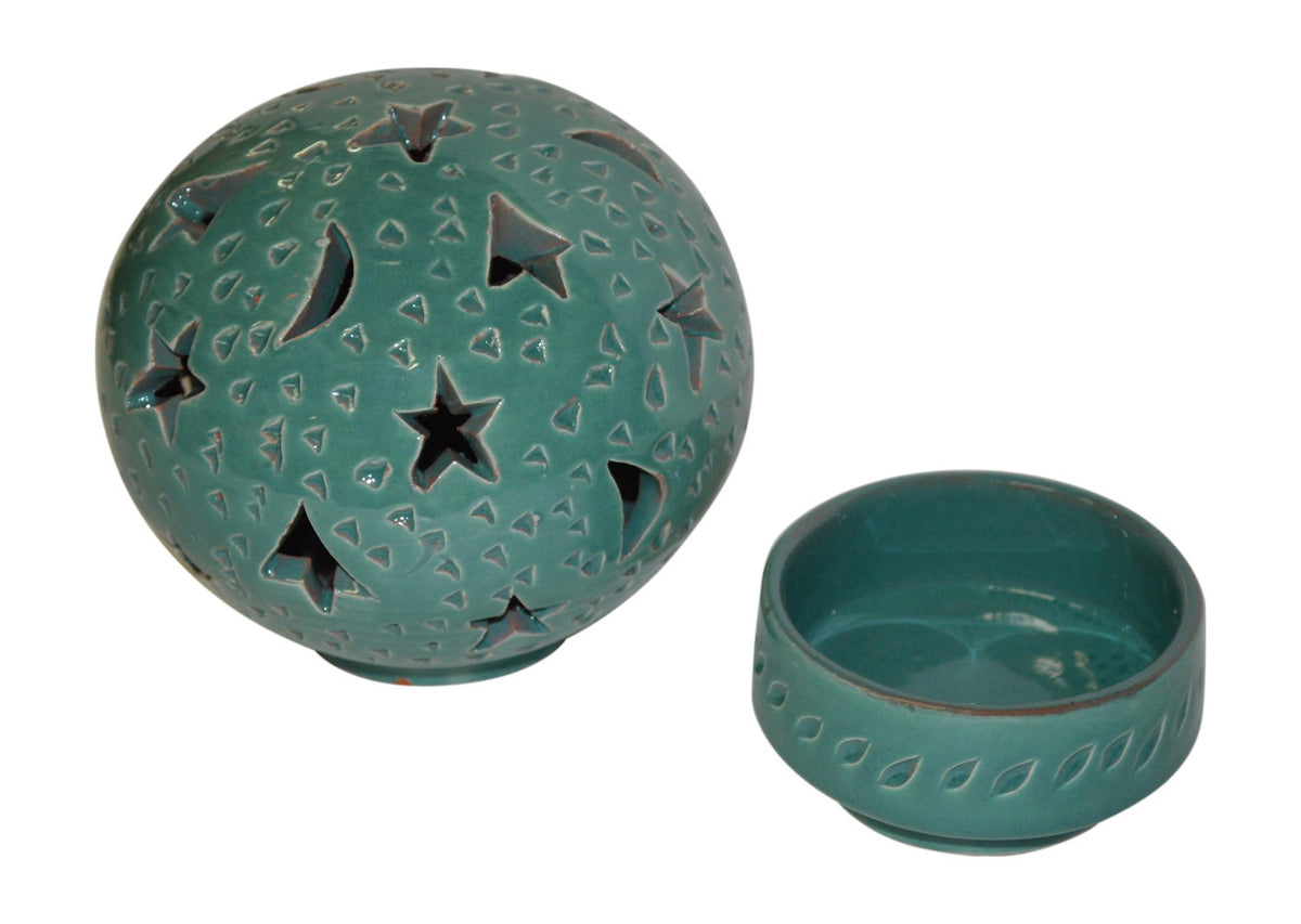 Hand Made Moroccan Turquoise Ceramic Globe Candle Holder