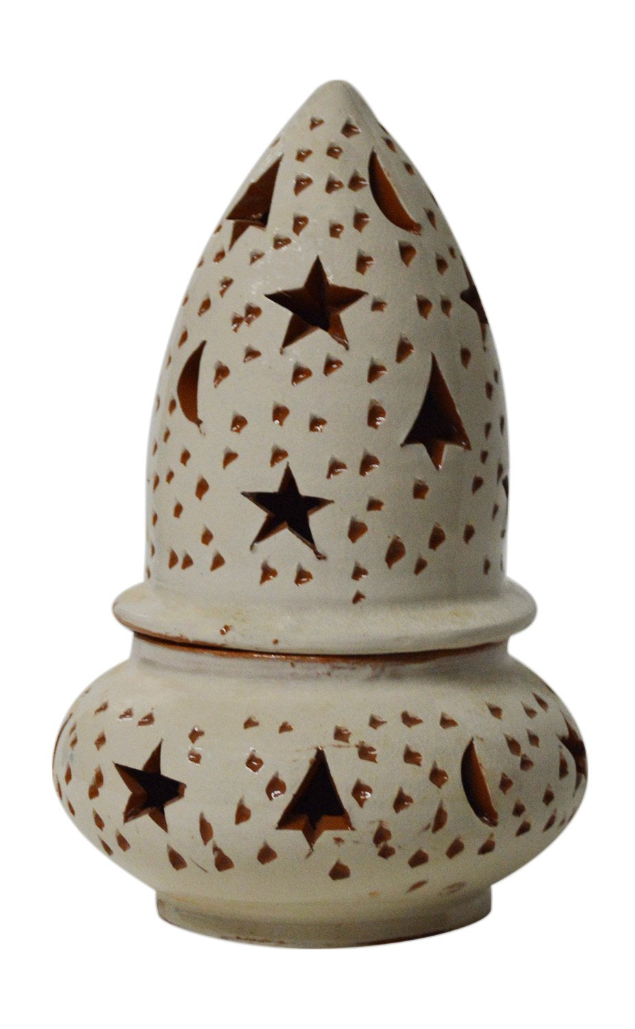 Hand Made Moroccan White Ceramic Star Cone Candle Holder