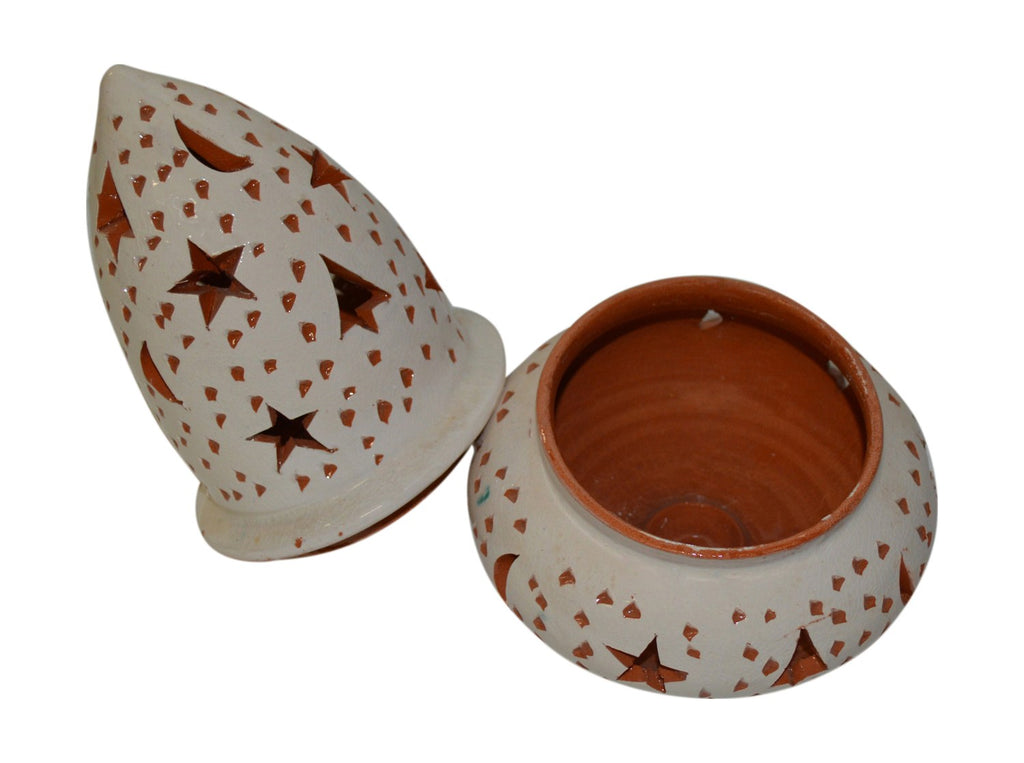 Hand Made Moroccan White Ceramic Star Cone Candle Holder