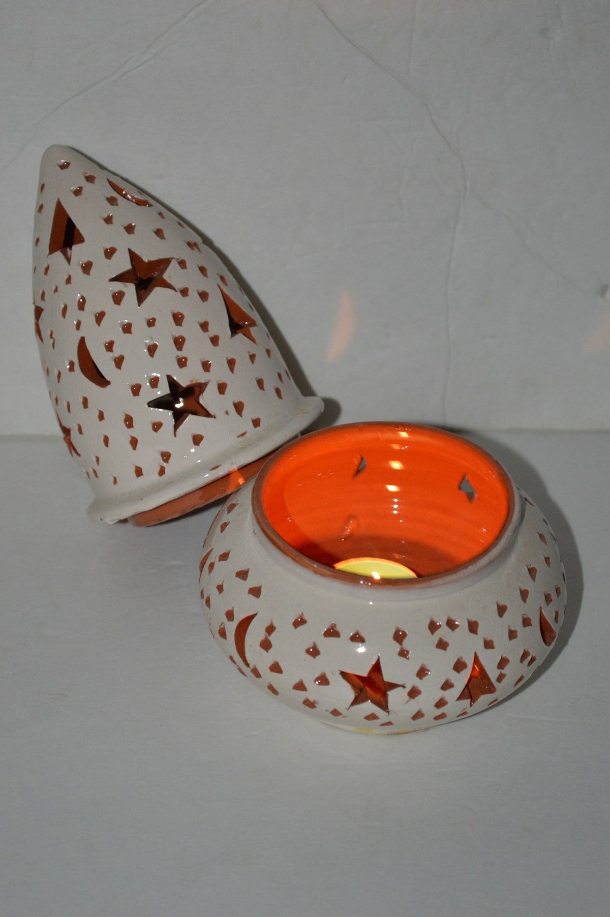 Hand Made Moroccan White Ceramic Star Cone Candle Holder
