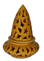 Hand Made Moroccan Yellow Ceramic Carved Cone Candle Holder