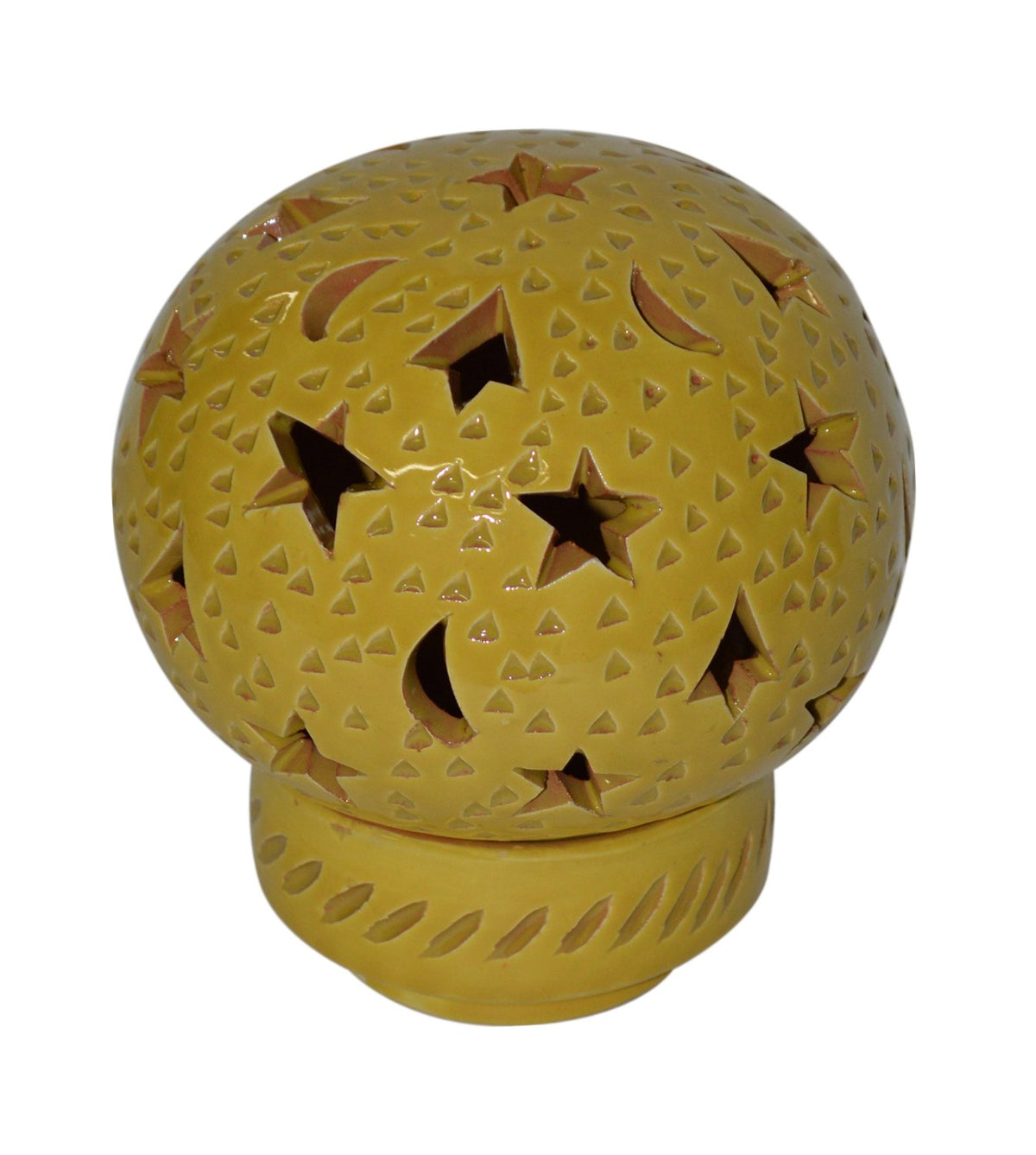 Hand Made Moroccan Yellow Ceramic Globe Candle Holder