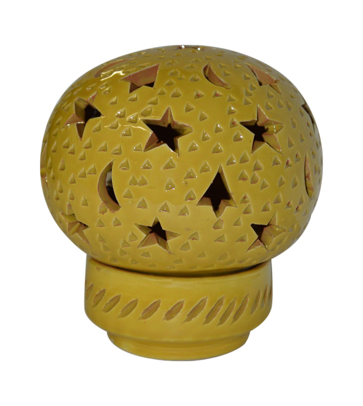 Hand Made Moroccan Yellow Ceramic Globe Candle Holder