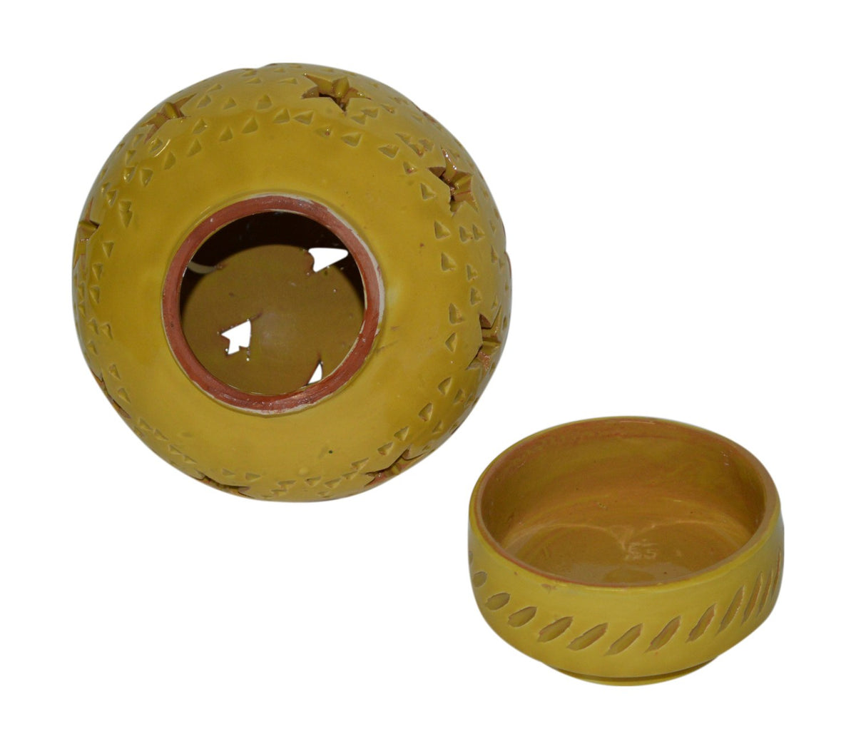 Hand Made Moroccan Yellow Ceramic Globe Candle Holder
