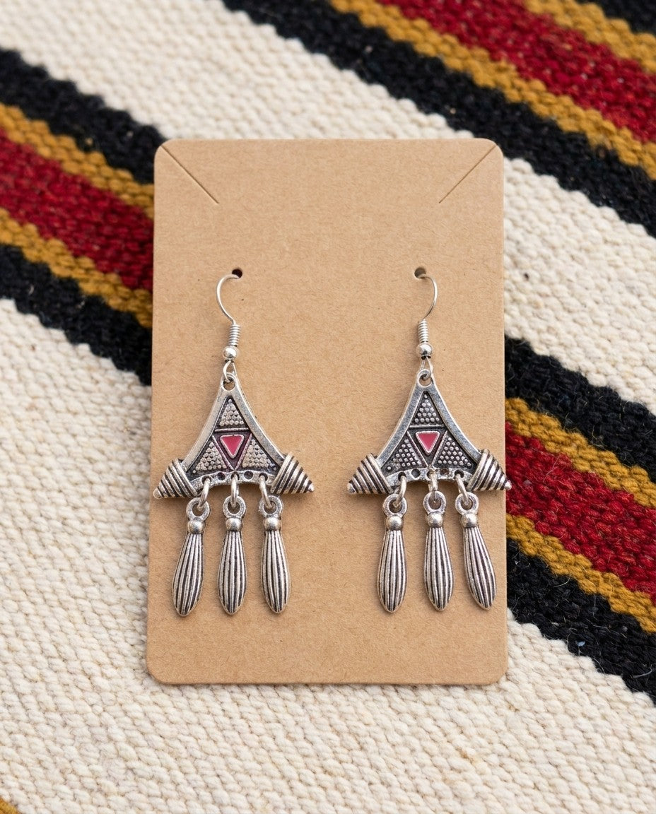 Hand Triangle Fringe Earrings Silver