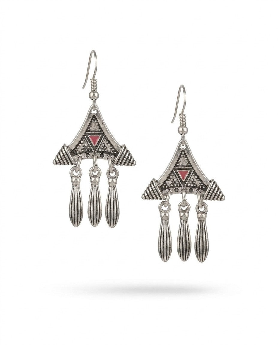 Hand Triangle Fringe Earrings Silver