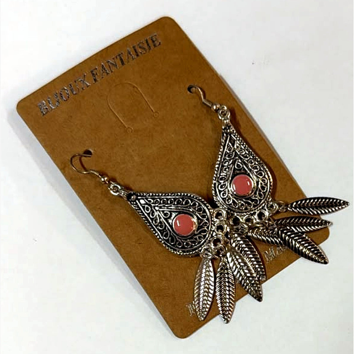 Heart Leaf Fringe Earrings Pink