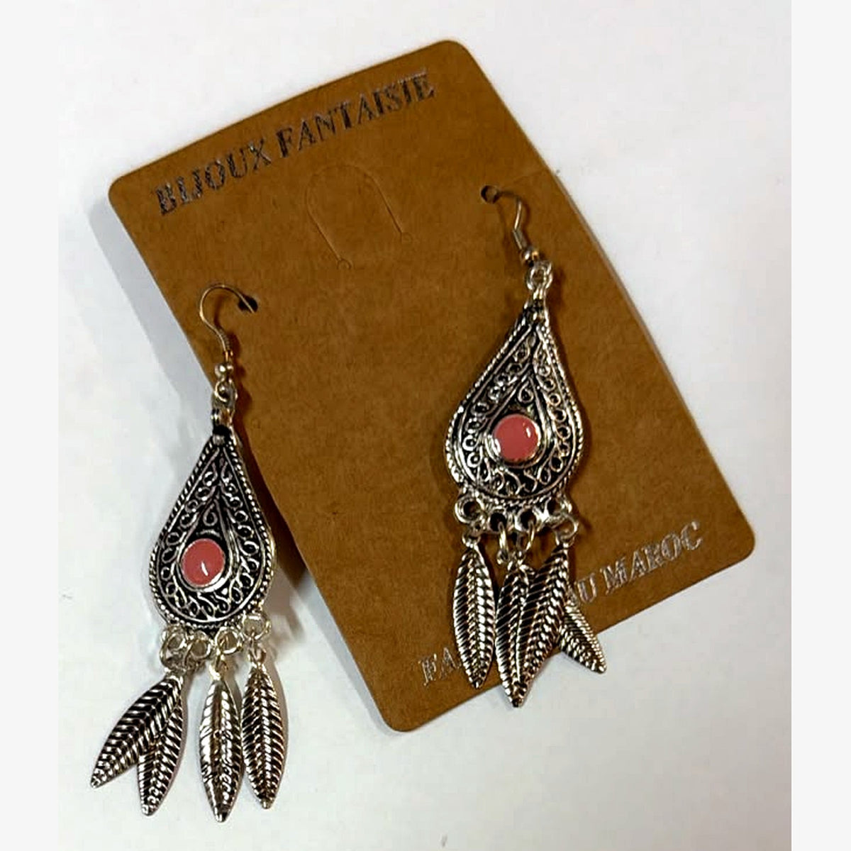 Heart Leaf Fringe Earrings Pink