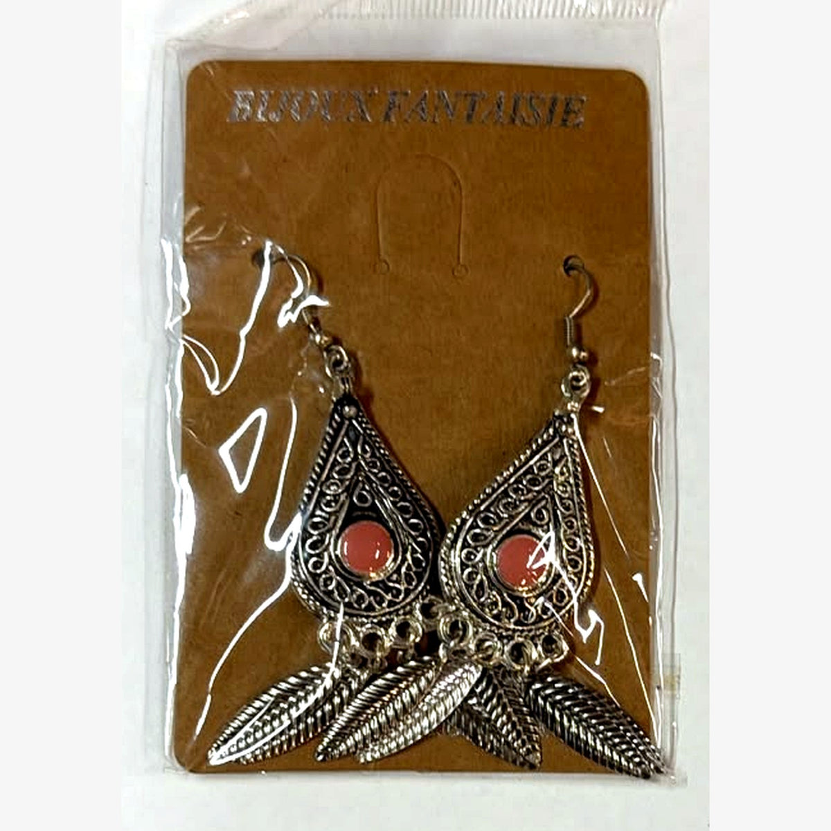 Heart Leaf Fringe Earrings Pink