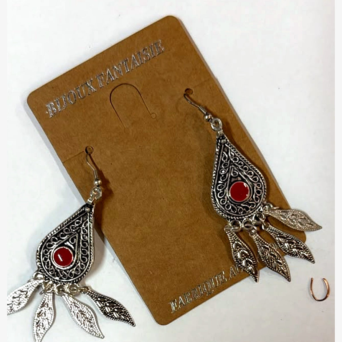 Heart Leaf Fringe Earrings Red