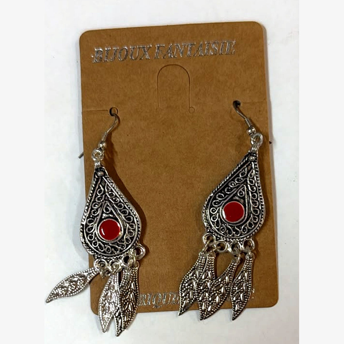 Heart Leaf Fringe Earrings Red