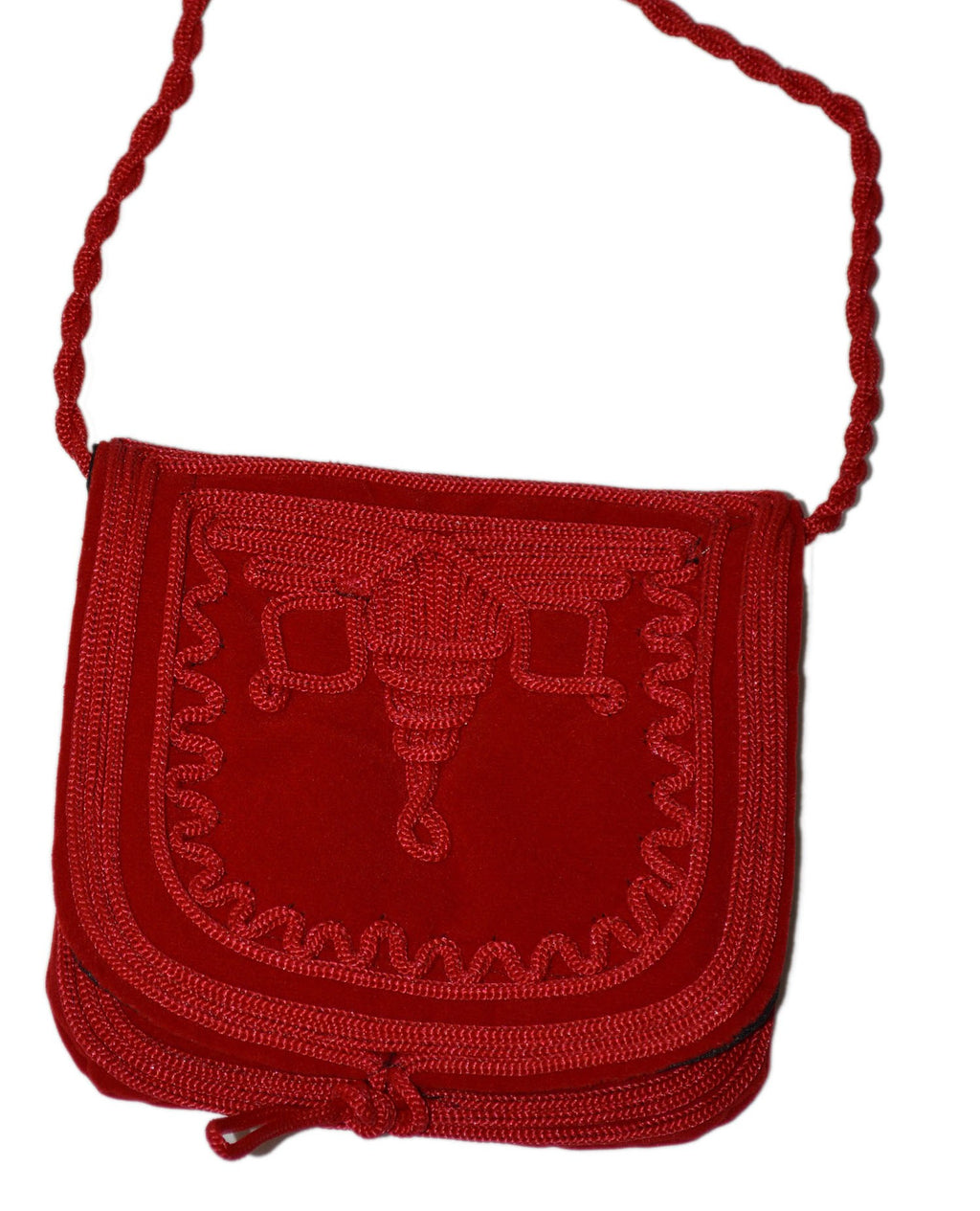 Houda Small Embroidered Suede Purse Red - Red