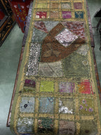 Indian Long Table Runner Embroidered Patchwork - Olive