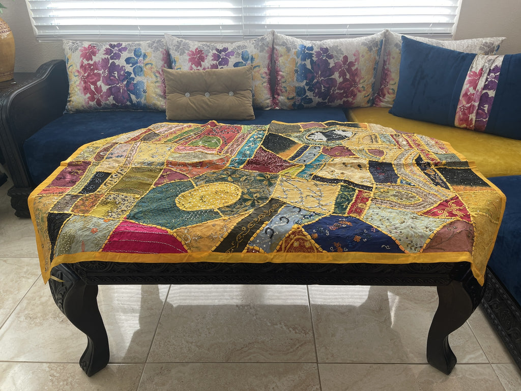 Indian Rectangle Table Runner Embroidered Patchwork - Yellow