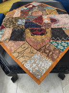 Indian Square Table Runner Embroidered Patchwork - Brown