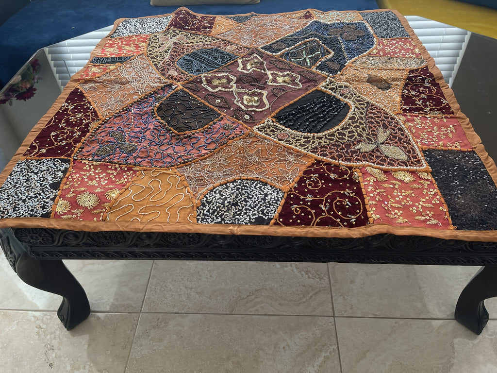 Indian Square Table Runner Embroidered Patchwork - Brown
