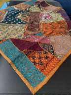 Indian Square Table Runner Embroidered Patchwork - Brown