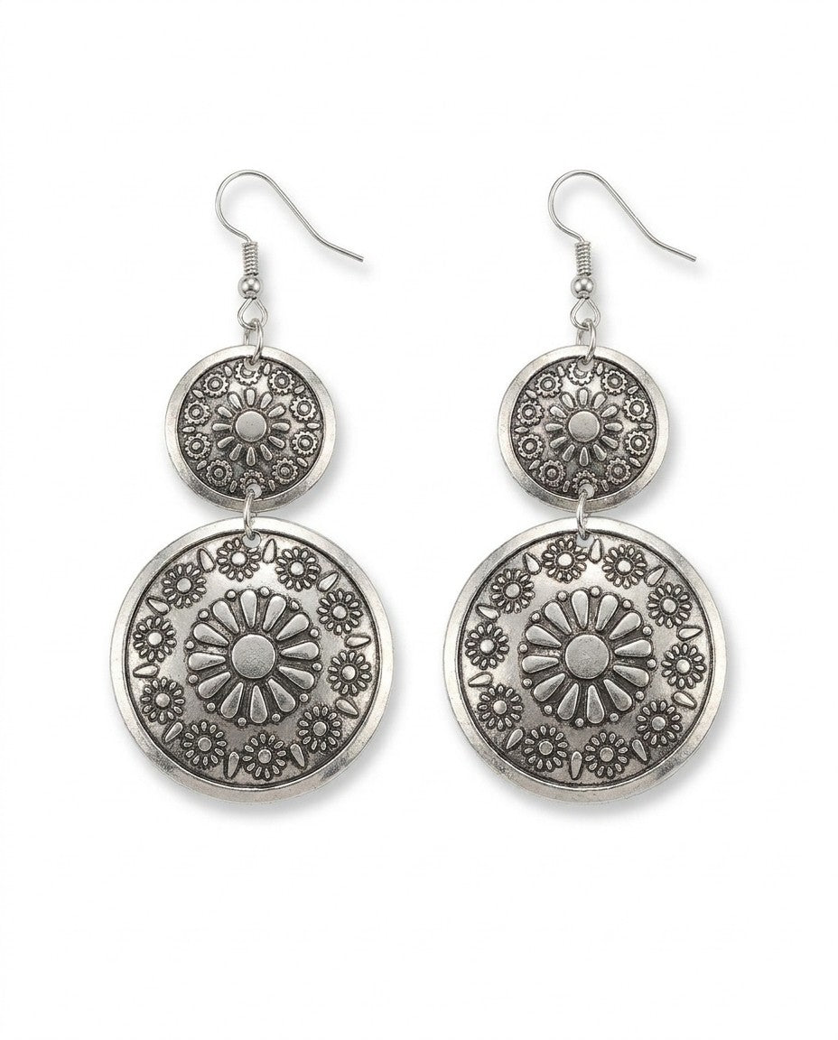 Intissar Double Disc Earrings Silver