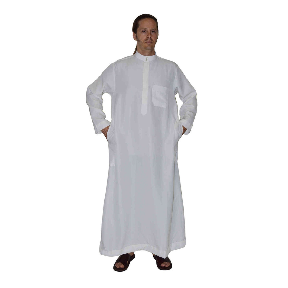 Moroccan Saudi Style Man Thobe with Collar - White