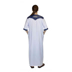 Men Thobe Saudi Style White With Blue Embroidery-8816