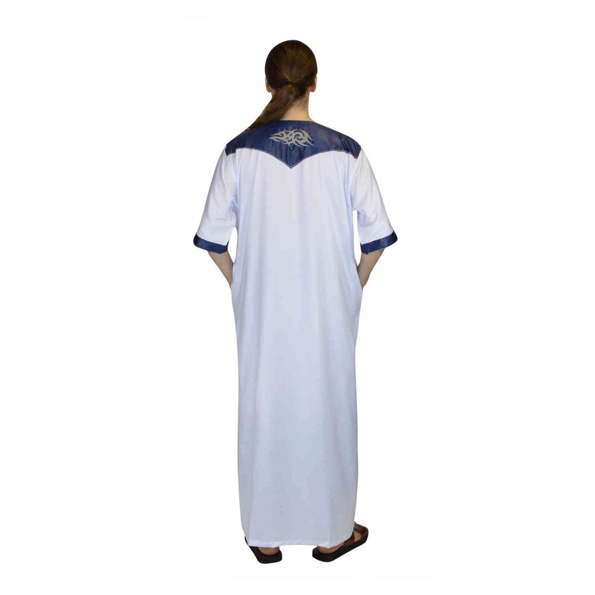Men Thobe Saudi Style White With Blue Embroidery-8816