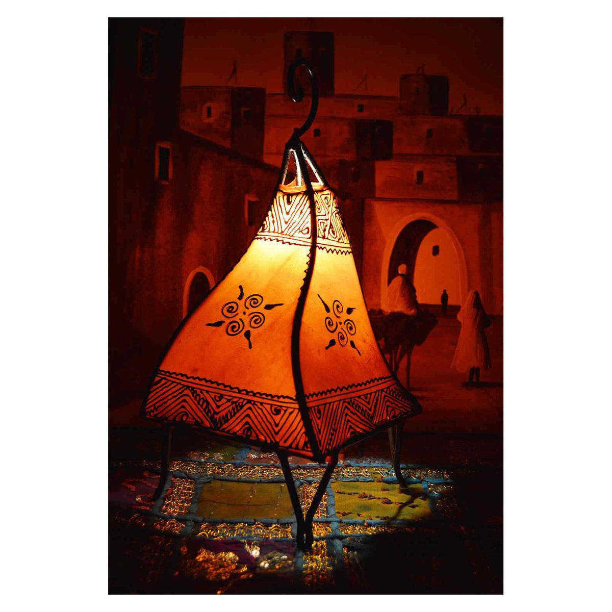 Table Henna Leather Lamp Handmade - Orange