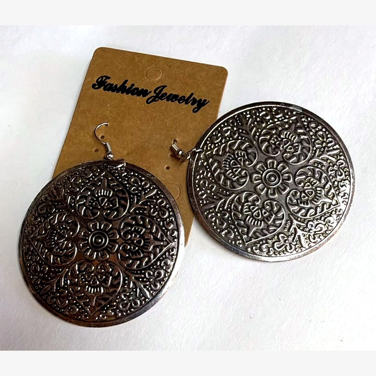 Love Engraved Round Disc Earrings Silver