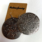 Love Engraved Round Disc Earrings Silver