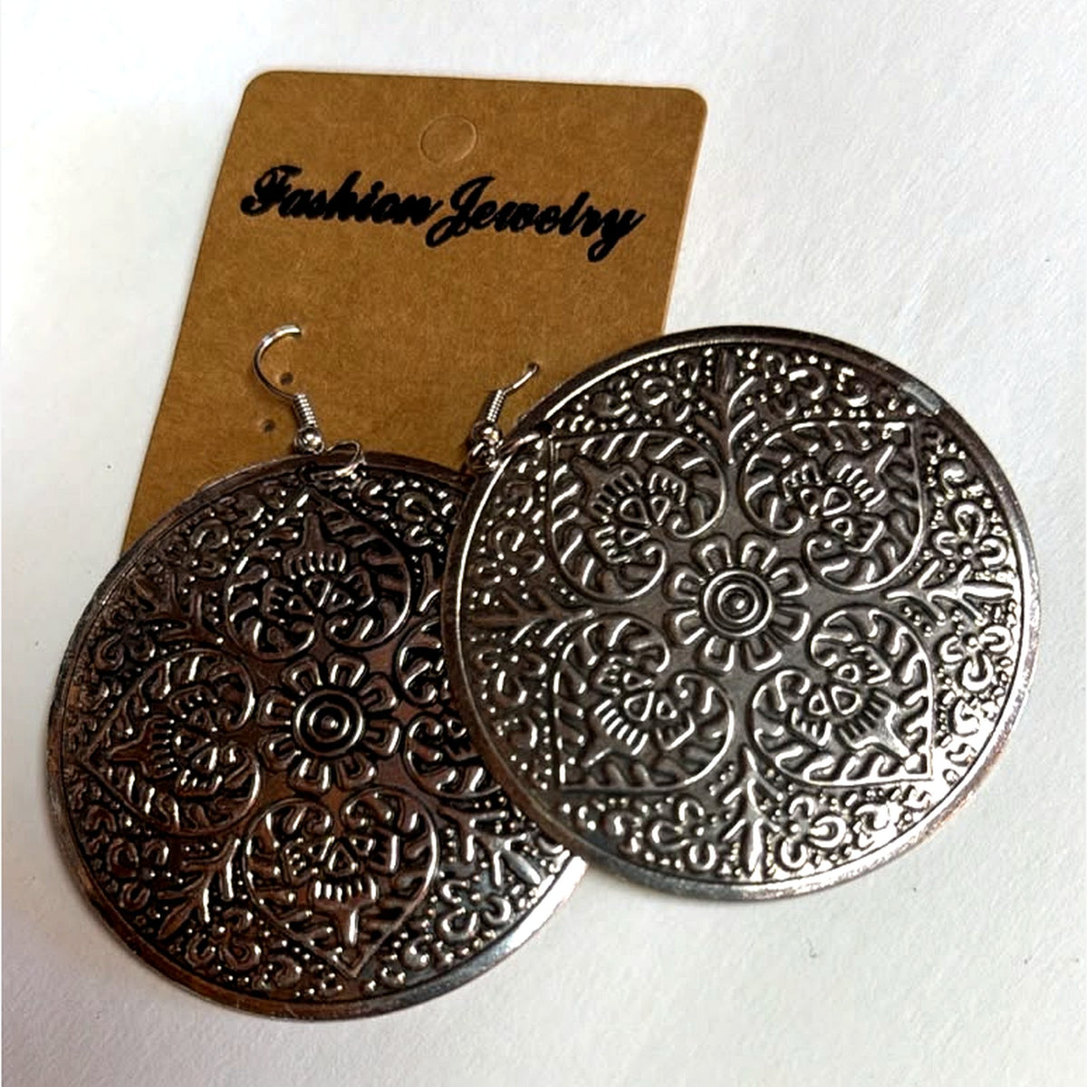 Love Engraved Round Disc Earrings Silver