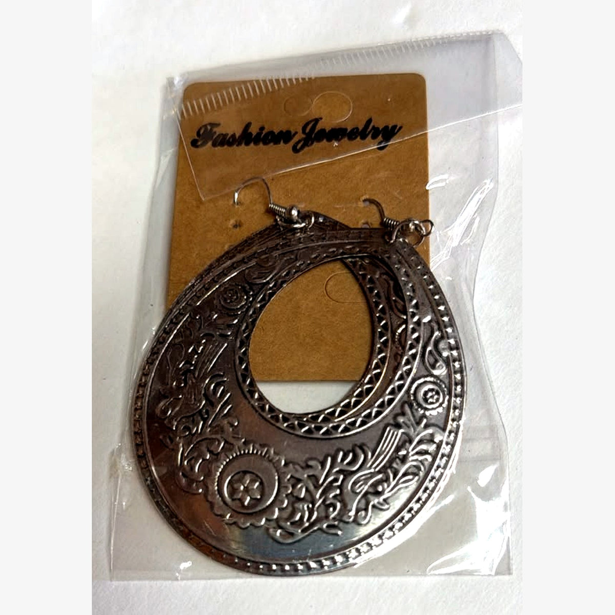 Luiza Engraved Teardrop Hoop Earrings Silver