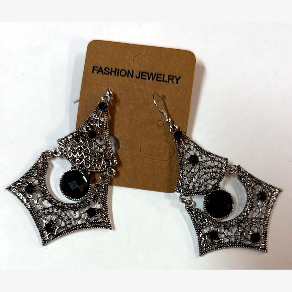 Maria Black Stone Shield Earrings Silver